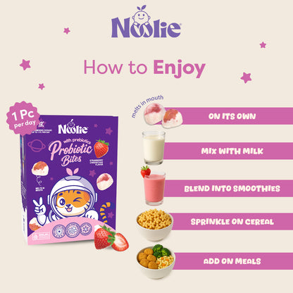 Noolie® Probiotic Bites, Relieve Constipation for Kids with Real Strawberry